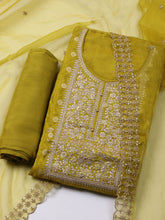 Neck Embroidered Chanderi Unstitched Suit With Dupatta